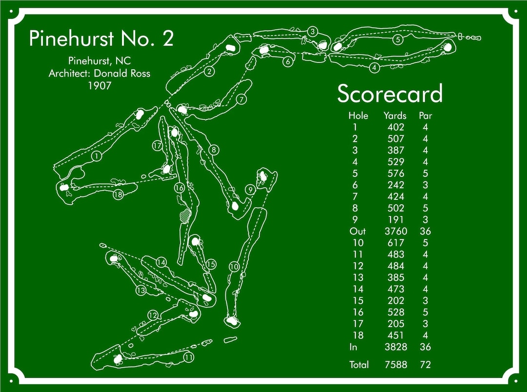 Pinehurst No. 2 Golf Course Map Etsy