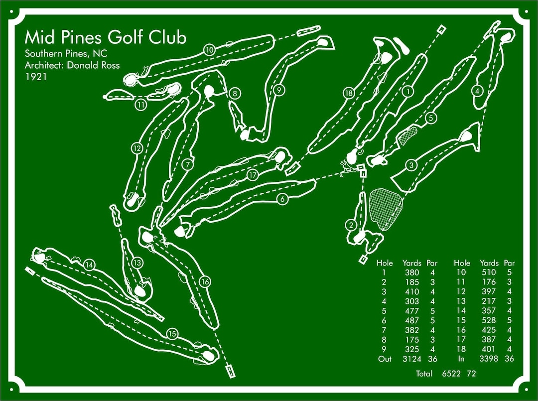 Mid Pines Golf Course Map Etsy Mid Pines Golf Course Map Etsy