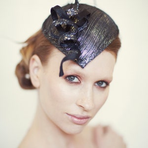 Karin navy and silver lurex fascinator