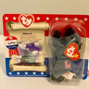 American Trio , July 4 1996 Ty beanie babies lefty the donkey,