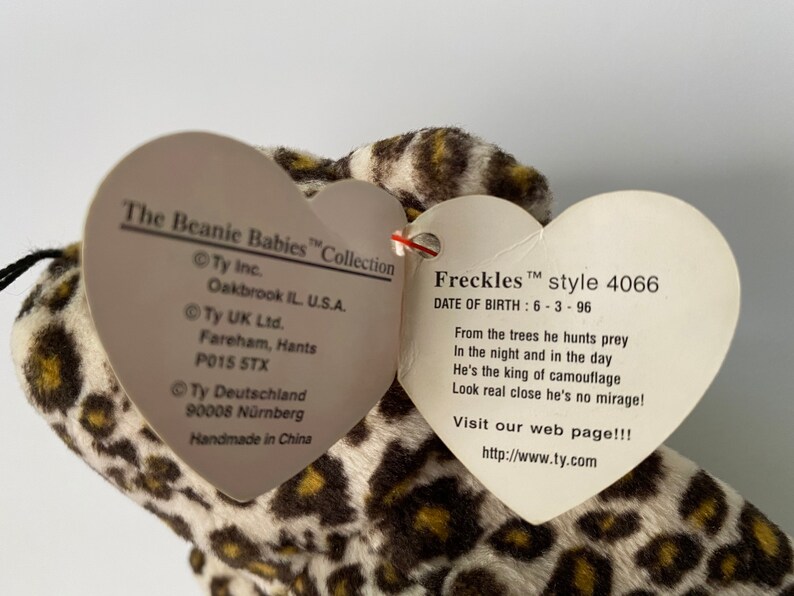 Style 4066 Pattern Ty Beanie Babies, Freckles the Leopard, Original Pellets 1996 RETIRED ...