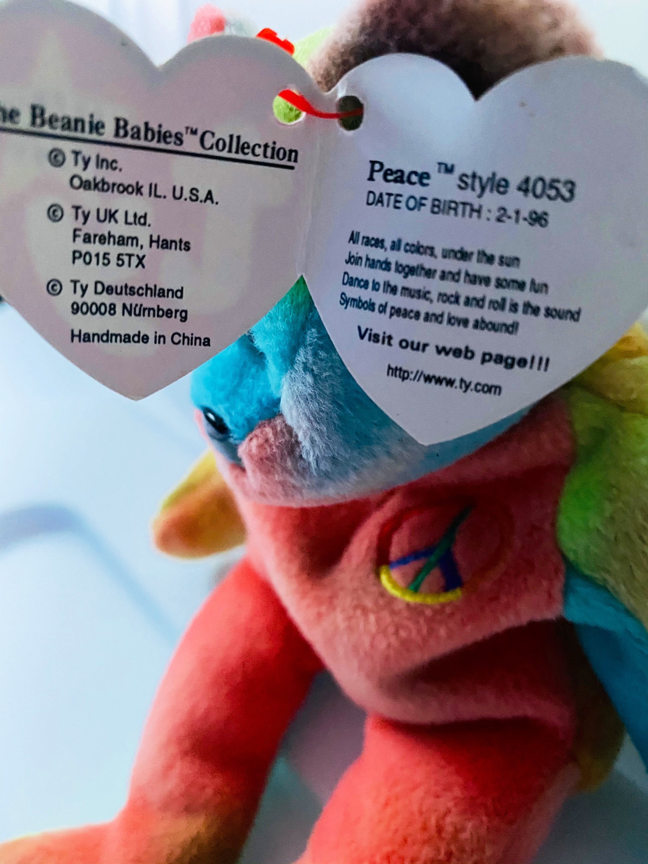 Extremely Rare Ty Beanie Baby Peace Bear 1996, Style 4053 - Etsy Extremely Rare Ty Beanie Baby Peace Bear 1996, Style 4053 - Etsy