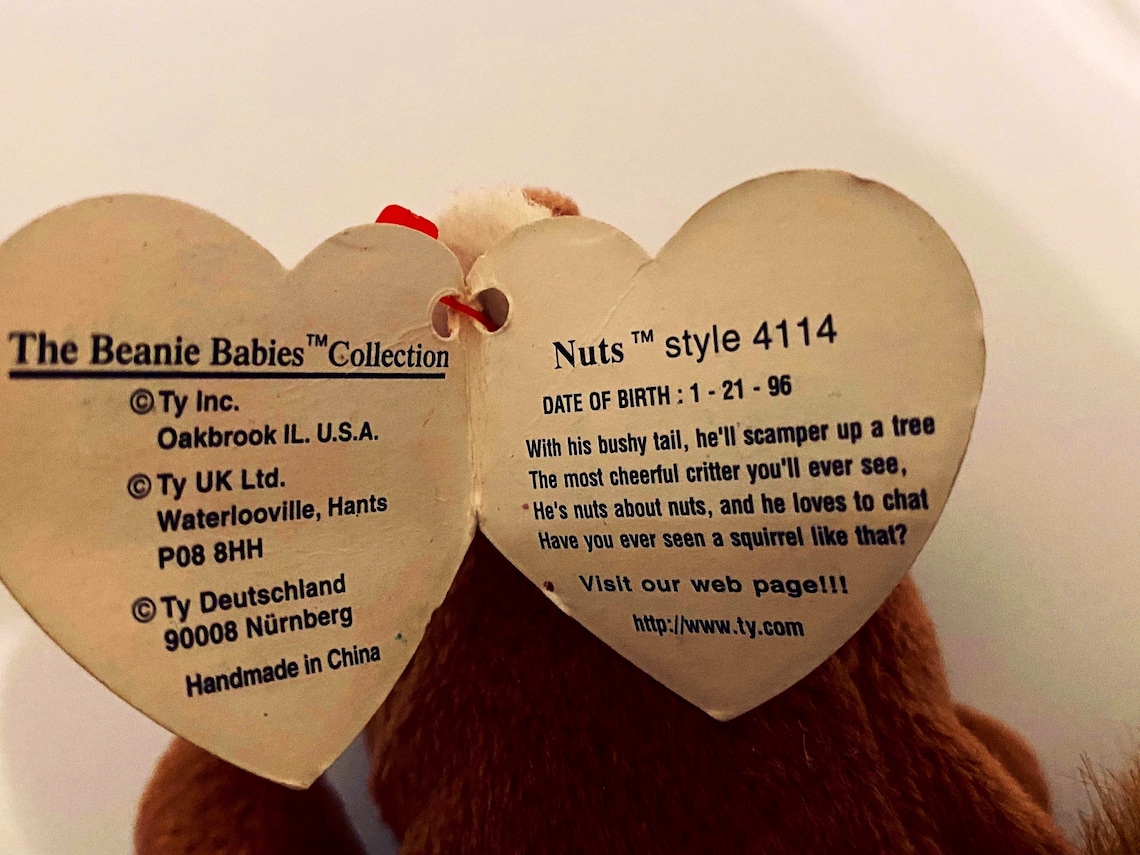 Extreme Rare Ty Nuts Original Beanie Baby 1996 Style 4114 , Error