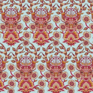 Out of Print Tula Pink Fabric - Moonshine Collection Deer Me Print Fat Quarter (18&quot; x 22&quot;) in Strawberry with Selvage