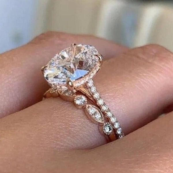 2.5 CT Oval Moissanite Engagement Ring Set 10K/14K Solid Gold Anniversary Ring Set Oval Diamond Wedding Ring Set Promise Ring Love Ring Set