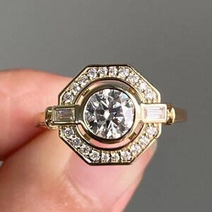 Art Deco Ring, Antique Moissanite Engagement Ring, Dainty Halo Wedding Rings, Unique Anniversary Ring, Stunning Vintage Ring, Birthday Gifts