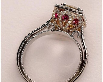 Romantic 2.0 CT Round Cut Brilliant Moissanite Female Engagement Ring | 14K White Gold Halo Design Wedding Ring For Women | Anniversary Ring