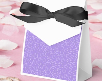 Amethyst Blossom Favour Box with Ribbon | 10 White Card Stock Tent Boxes | Black, White, Purple Ribbon | Perfect For Wedding Guests