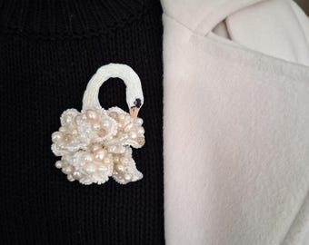 Handmade brooch “Swan Blossom”