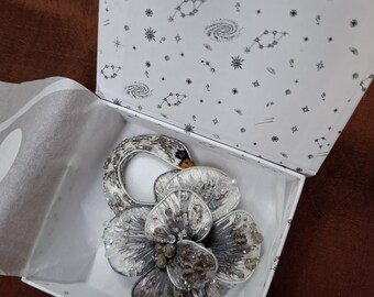 Handmade brooch "Swan Blossom"