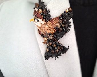 Hand-embroidered brooch “Eagle”