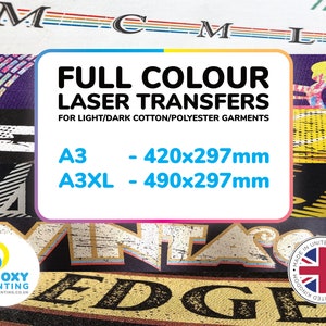 A3 White Toner Transfer Printing - Full Colour Professional Quality Custom Printed Laser Transfer Prints from A4XL up to A3XL - 490x210mm
