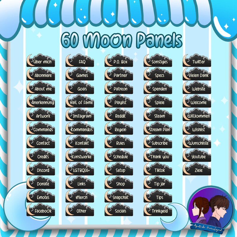 Cute Moon Twitch Panel Set | Twitch Streamer Panels in English & German ...