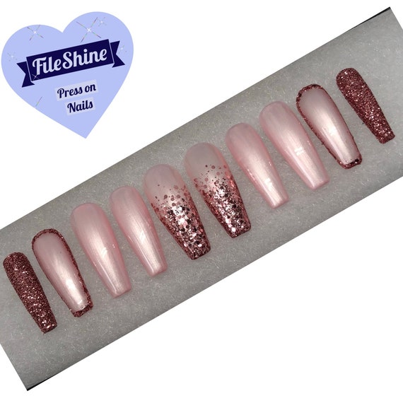 Press on Nails Pink & Rose Gold Glitter Press Ons Custom Etsy