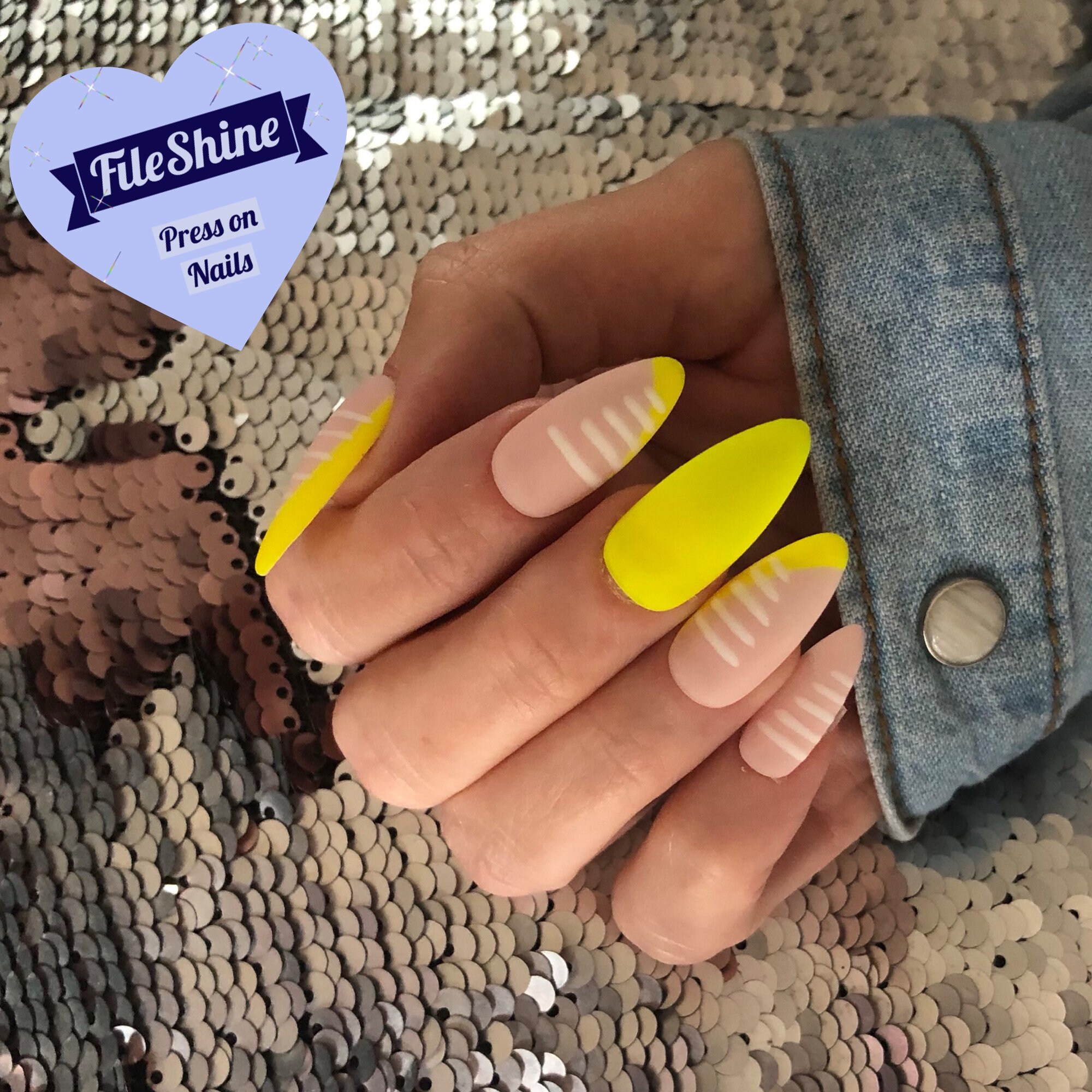 Matte Neon Yellow Press on Nail Set Hand Painted False Etsy UK