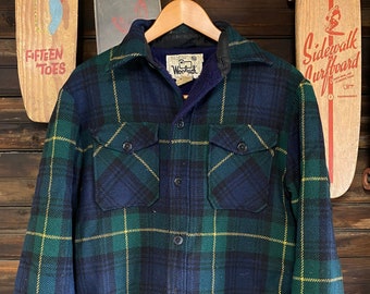 80s Era Eddie Bauer Wool Hunting Jacket Blue Plaid Size Medium