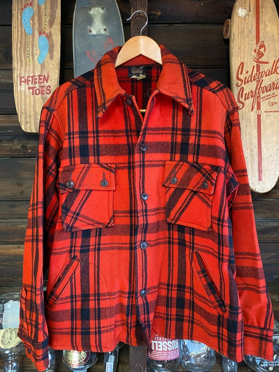 1950's Vintage Woolrich Wool Flanned Red & Black S