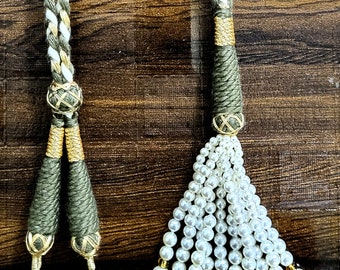 Filo per collana regolabile fatto a mano in oro kaki / Cordone per gioielli per collana indiana / Nappe con perline con perle di conchiglia / Lunghezza 13 pollici (circa)