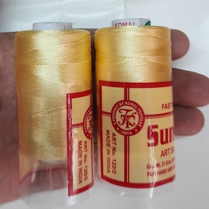 Deep Yellow Silk Thread - Viscose Rayon Yarn 500 Mts/Roll- Hand/ Machine Embroidery-Zardozi-Luneville-Tambour