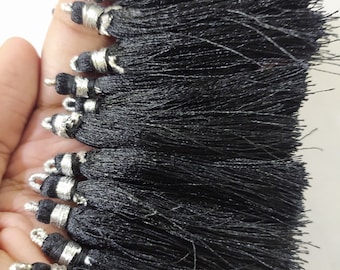 Black Silk Tassels, Handmade Craft Supplies (2 Inches, 20 Pieces)