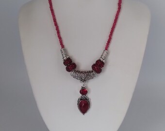 Ruby & Garnet Silver Slide Pendant, with 18" Faceted Gem Adjustable Necklace, Removable Pave Crystal and Silver Beads, Coordinating Earrings