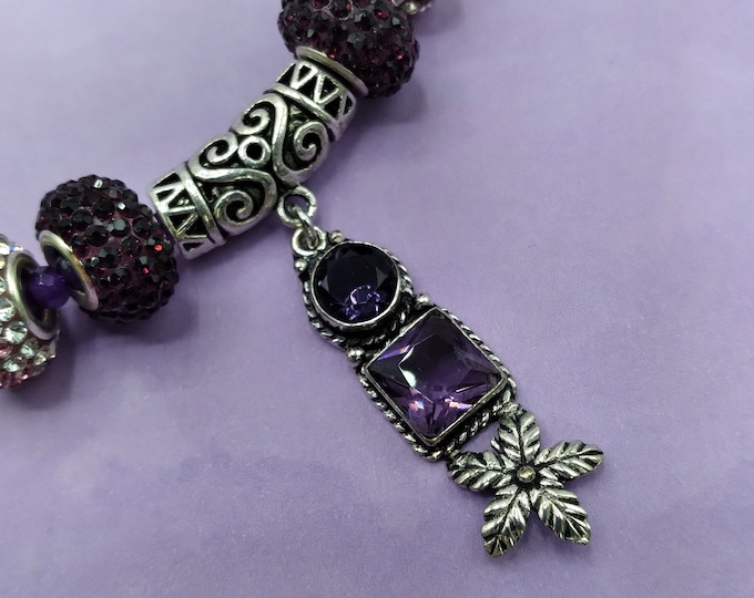 Amethyst & Sterling Silver Slide Pendant Necklace: Crystal and Silver Slider Beads, Adjustable