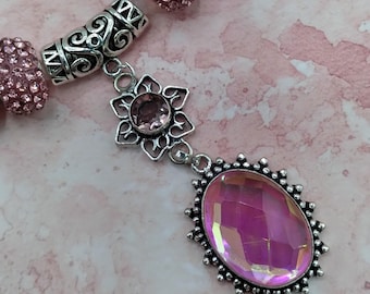 Rainbow Topaz & Pink Quartz Gemstone Slide Pendant Necklace: Crystal and Silver Slider Beads