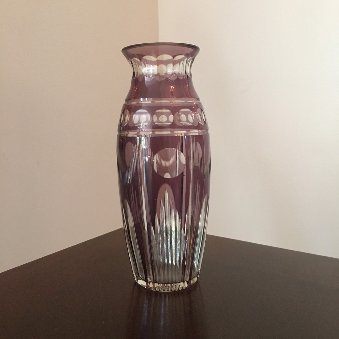 Bohemian Purple Czech Cut Glass Vase Etsy