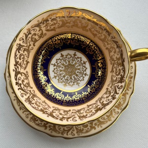 Vintage Paragon Bone China Queen Mary Teacup&Saucer/ Navy/Cream/ Gold Detailing