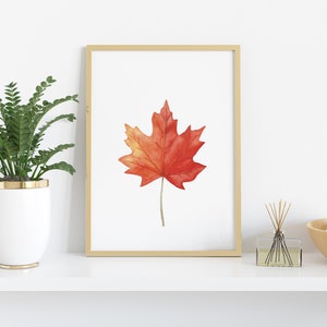 Botanical Style Digital Tree Leaf Print Watercolor Mapl  Leaf Painting Maple  Leaf Texture Spring Maple Leaf Wall Art Download Wall Art