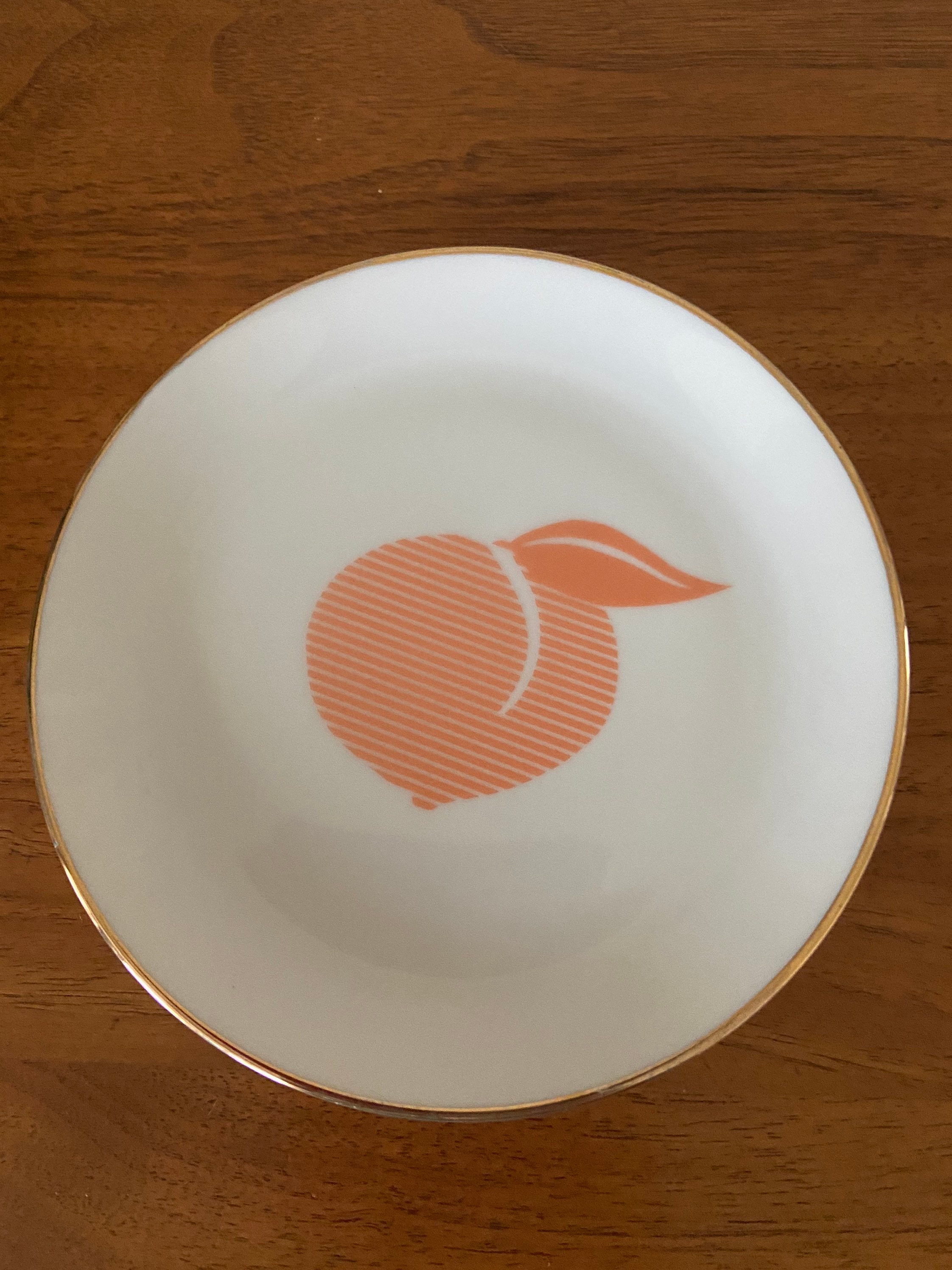 Set of 2 Vintage Porcelain Peach Plates 1989 White w/ Gold Rim Etsy