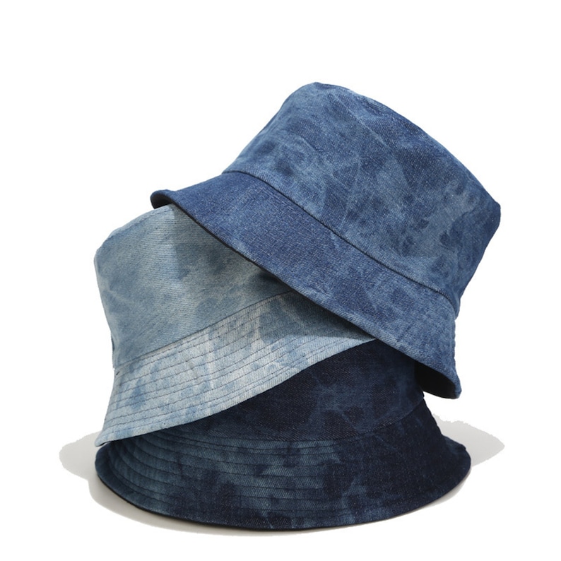 Casual Outdoor Fishing Hiking Safari Boonie Hat. Tie dyed Denim Bucket Hat Reversible Vintage 100/% Washed Cotton Canvas Denim Bucket Hat