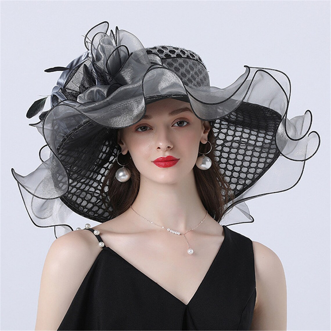 Women's organza big brim hat Kentucky Derby Tea Party Etsy