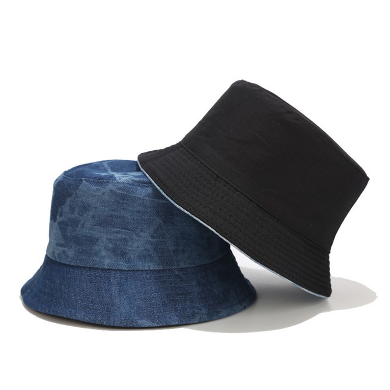 Casual Outdoor Fishing Hiking Safari Boonie Hat. Tie dyed Denim Bucket Hat Reversible Vintage 100/% Washed Cotton Canvas Denim Bucket Hat
