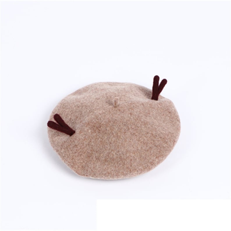 Women/'s Gift. Light Brown Winter Hat Deer Antlers Beret Winter hat Handmade Wool Deer Antlers hat Retro Accessory Christmas Deer Beret
