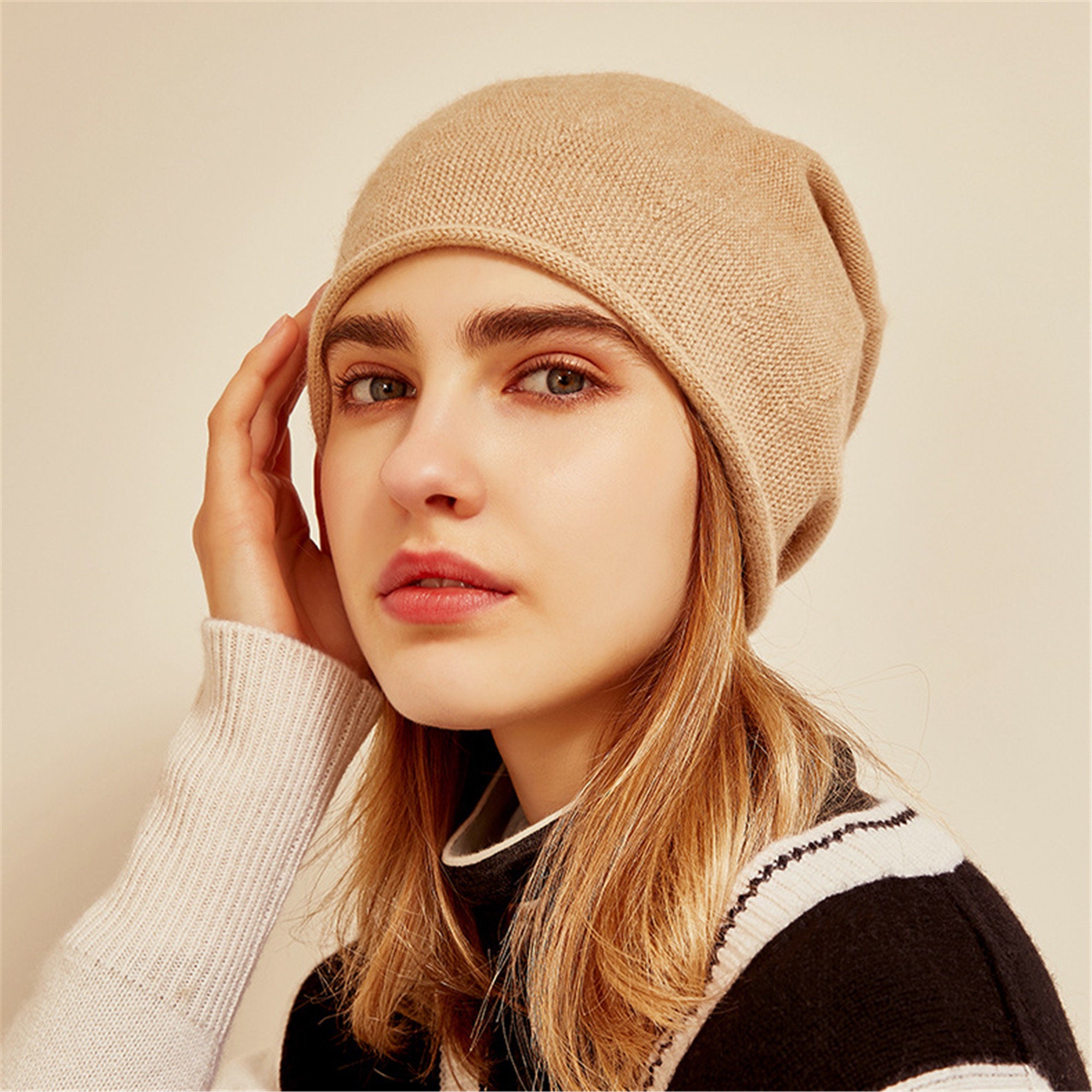 100 Pure Cashmere Slouchy Beanie Hat Cashmere Hat Winter Etsy