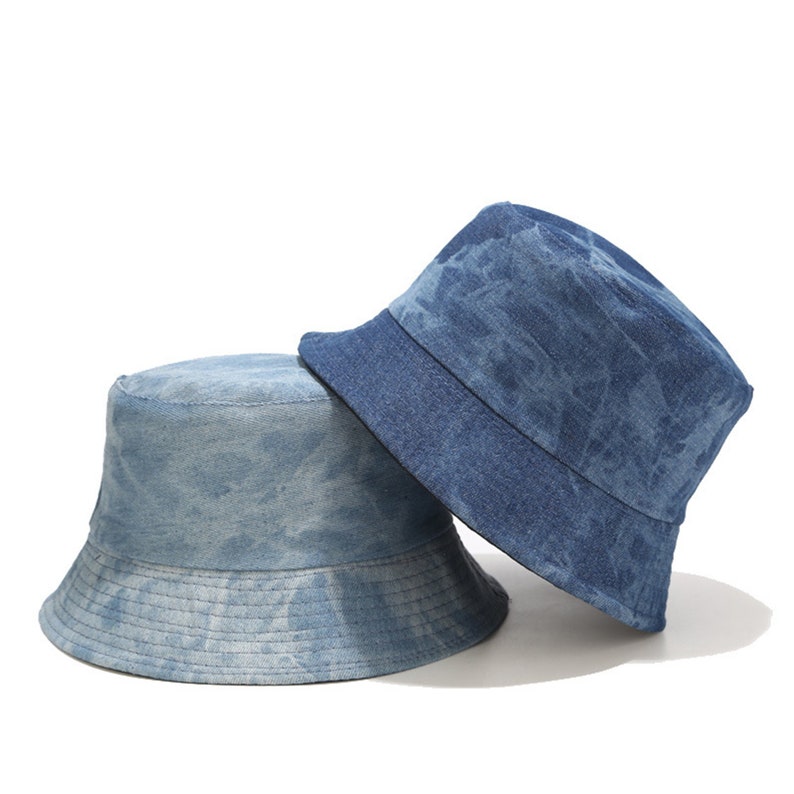 Casual Outdoor Fishing Hiking Safari Boonie Hat. Tie dyed Denim Bucket Hat Reversible Vintage 100/% Washed Cotton Canvas Denim Bucket Hat
