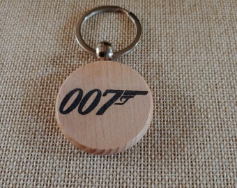 James Bond Keychain, 007, James Bond Personalized, 007, James Bond, Keychain, Spectre, Licence to Kill, Wood, Beech, Laser Engraved,