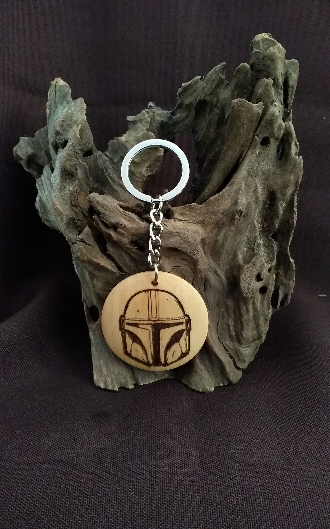 Mandalorian Helmet Keychain Personalized Keyrings Wooden Etsy