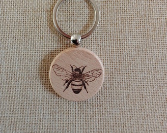 Bee key ring, Bee, Personalized key ring, Bee, Wooden key ring, laser engraved, Personalized, Apiarist, beekeeper,