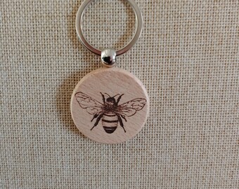 Personalized Bee Keychain, Bee, Personalized Keychain, Wooden Keychain, Laser Engraved, Apiarist, Beekeeper, Beekeeper