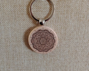 Mandala Keychain, Personalized Mandala, Yoga, Wood, Keychain, Laser Engraved, Personalized Gift, Beech,