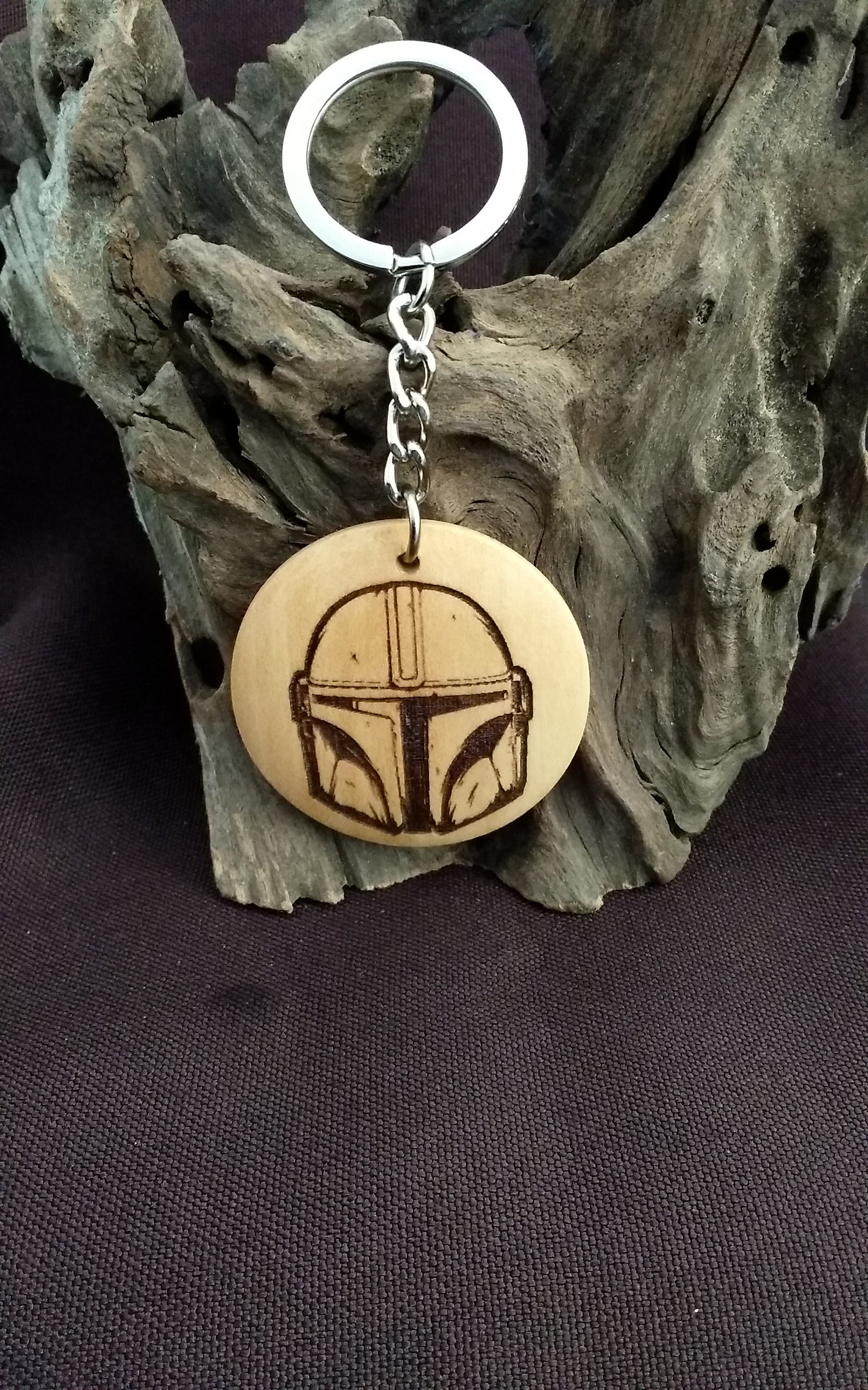 Mandalorian Helmet Keychain Personalized Keyrings Wooden Etsy