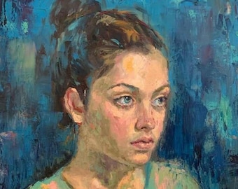 Vintage Original Oil Portrait Painting Wall Art, Signed by