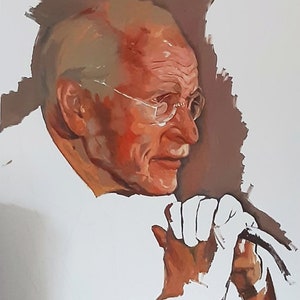 Oil portrait painting canvas custom made from photo with photos of work in progress Entirely hand painted from sketch