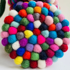 Nepal Handmade Rainbow Wool Felt Ball Mat Coaster Trivets Handmade Home Decor table mat colourful 10CM/ 20CM in Diameter Gifts UK SELLER image 10