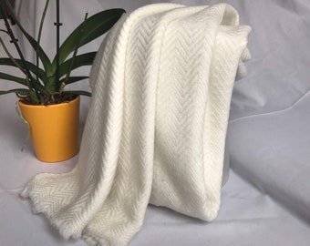 WHITE Beautiful and Soft Luxury merino WOOL SCARF Wrap Natural Plain herringbone Unisex light weight cashmere scarf Ideal for Gifts