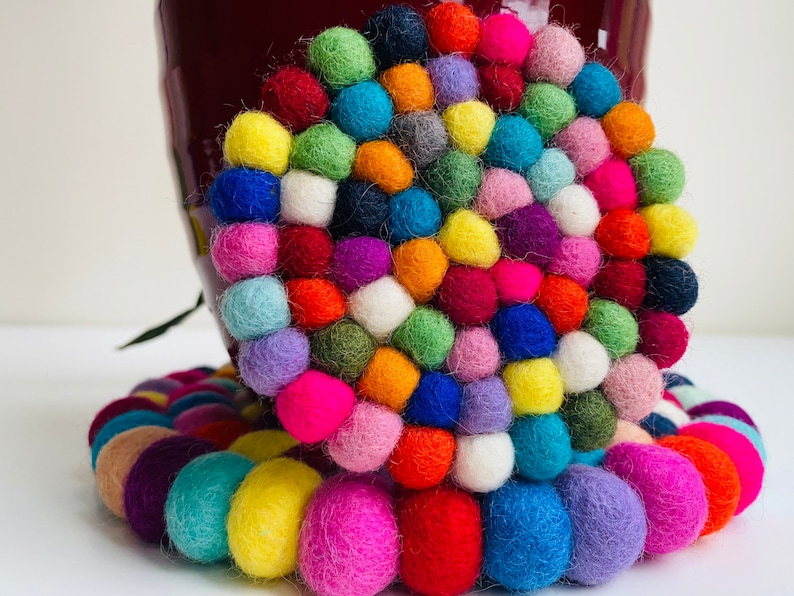 Nepal Handmade Rainbow Wool Felt Ball Mat Coaster Trivets Handmade Home Decor table mat colourful 10CM/ 20CM in Diameter Gifts UK SELLER image 5
