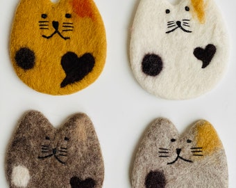 Nepal Handmade Cat Wool Felt Cat Mat Coaster Trivets Handmade Home Decor table mat colourful 12CM in Diameter cat lover gifts