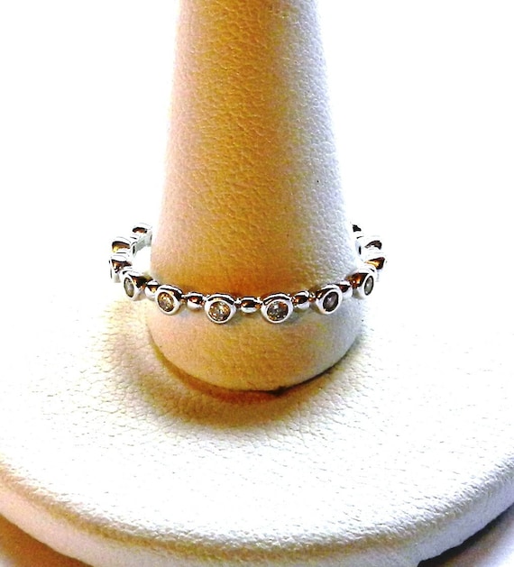 Sterling Silver Stack Ring with clear crystals. P… - image 1